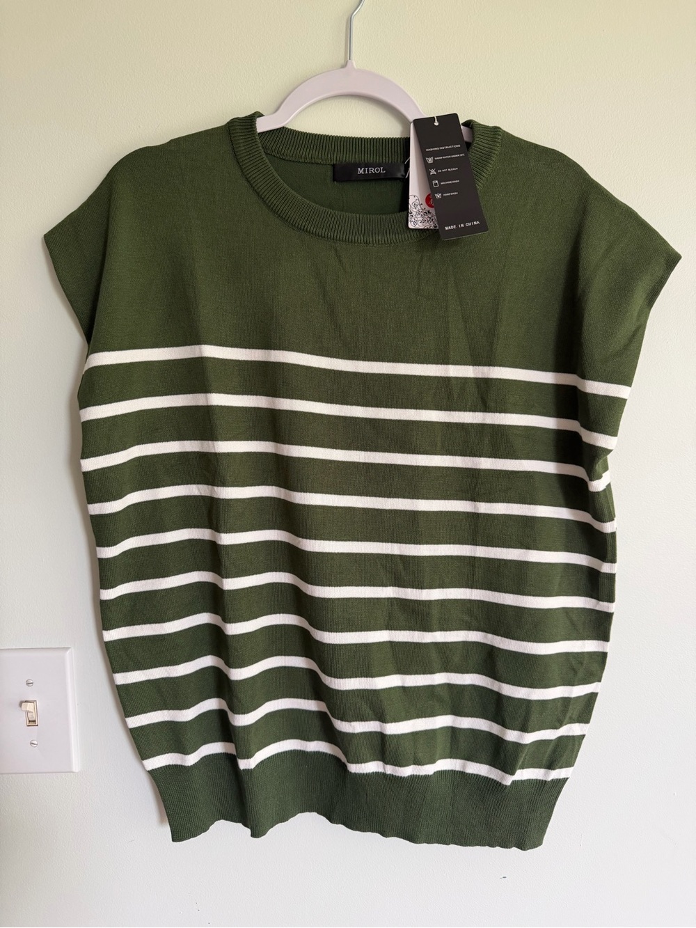 MIROL Olive Green Striped Knit Sweater Shirt Top Casual Business Work Office